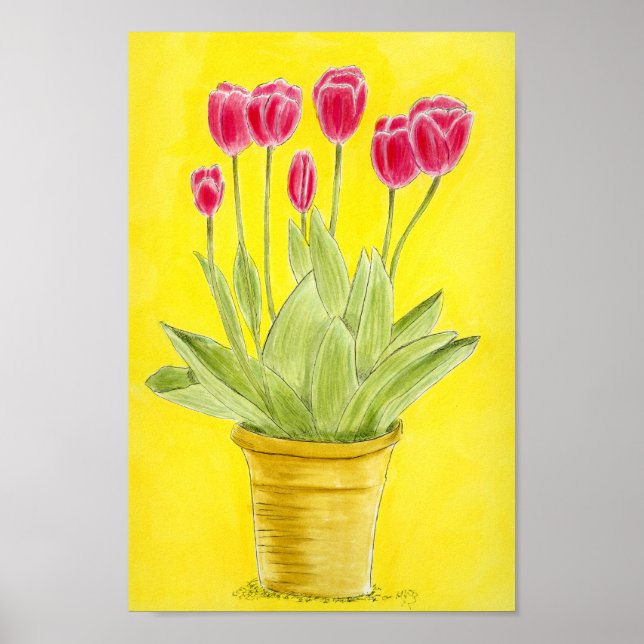 Affiche Tulipes rouges dans un pot  (Devant)
