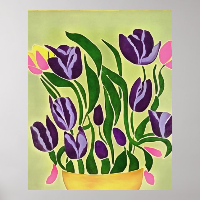 Affiche Tulipes violettes rétro Art Abstrait (Devant)