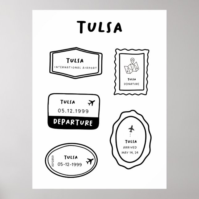 Affiche Tulsa - Collection de timbres de voyage | Minimali (Devant)