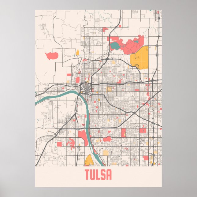 Affiche Tulsa - États-Unis Chalk City Map (Devant)