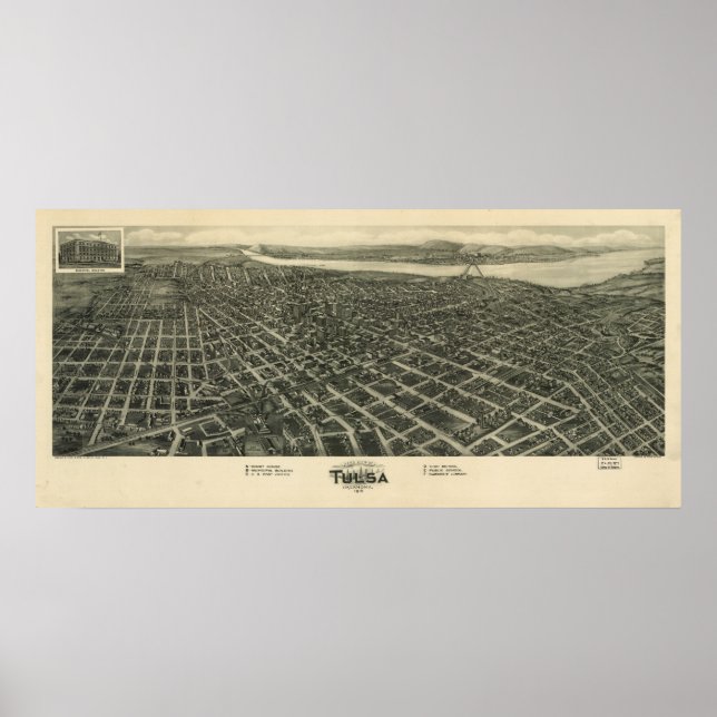 Affiche Tulsa Oklahoma 1918 Antique carte panoramique (Devant)