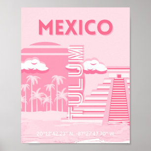 Affiche Tulum, Mexique, Art de voyage, Art rose