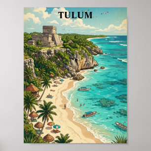 Affiche Tulum Mexique vacances rétro voyage coloré