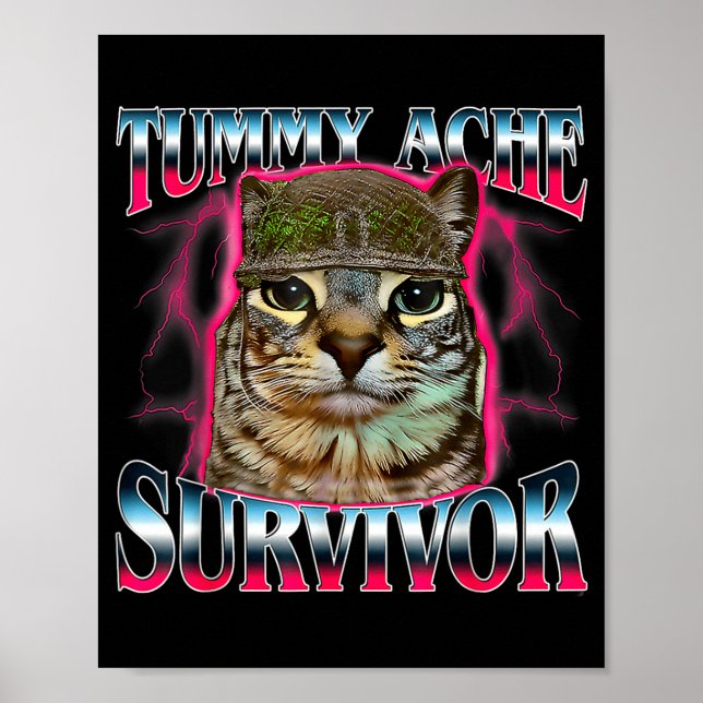 Affiche Tummy Ache Survivor Cat Meme Funny Saying Cats Ani (Devant)