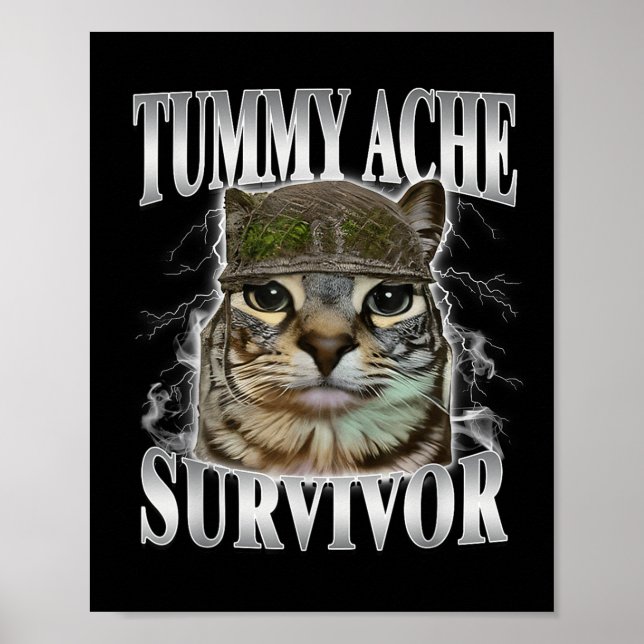 Affiche Tummy Ache Survivor Funny Cat Meme (Devant)