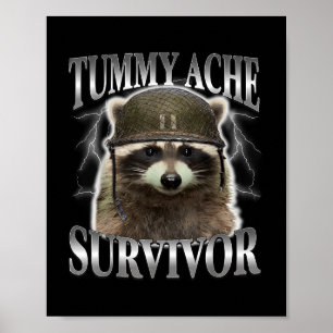 Affiche Tummy Ache Survivor Raccoon Drôle Dire Chats Mème