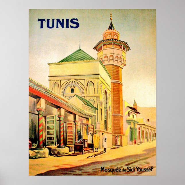 Affiche Tunis, Tunisie, Mosquée Youssef Dey, centre-ville (Devant)