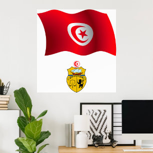 Affiche Tunisie Drapeau et armoiries patriotique tunisienn