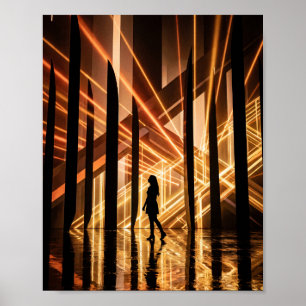 Affiche Tunnel de lumière néon futuriste Silhouette Numéri