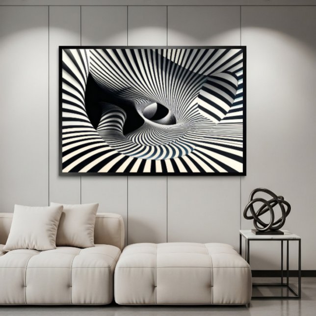 Affiche Tunnel d'illusion optique hypnotique en noir et bl (Créateur téléchargé)