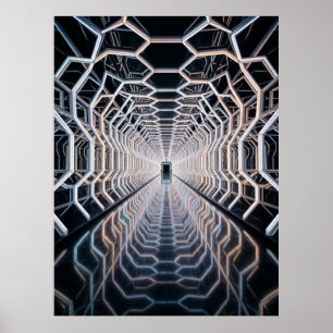 Affiche Tunnel néon hexagonal futuriste
