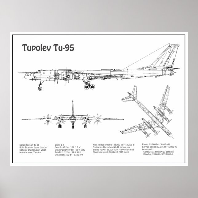 Affiche Tupolev Tu-95 - Plan de plan d'avion BD (Devant)