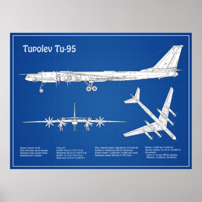 Affiche Tupolev Tu-95 - Plan directeur de l'avion ABD (Devant)