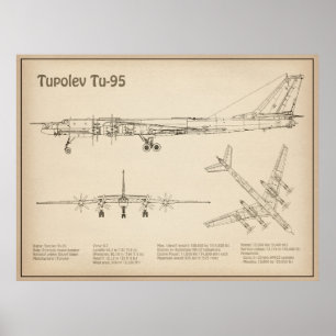 Affiche Tupolev Tu-95 - Plan directeur de l'avion SD