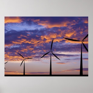 Affiche Turbine de moulin à vent au coucher du soleil