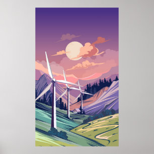 Affiche Turbines éoliennes en montagne