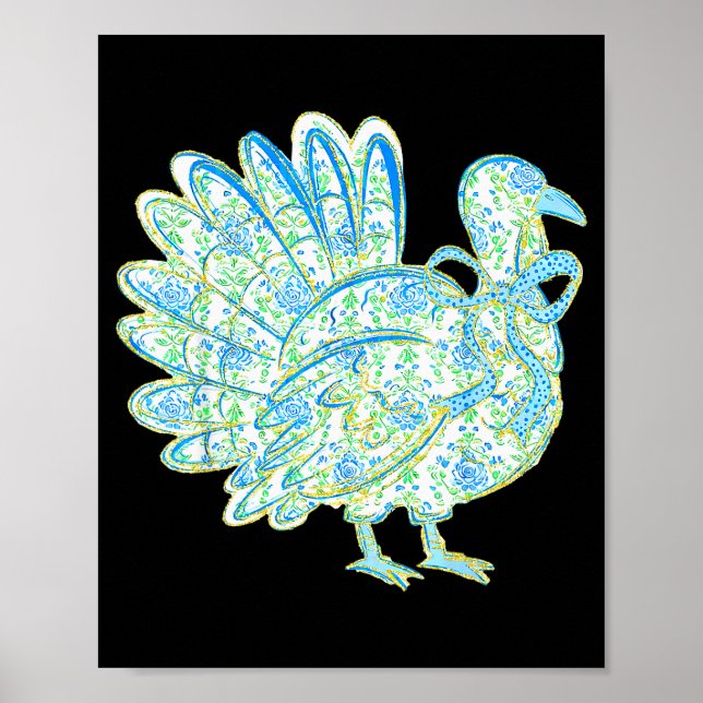 Affiche Turkey Chinoiserie Floral Coquette Bow Gobble Than (Devant)