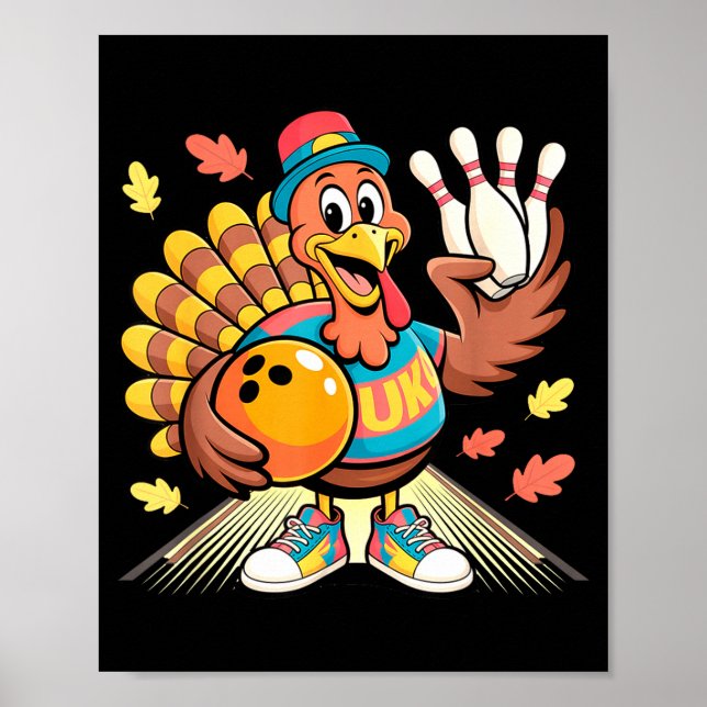 Affiche Turkey Playing Bowling Thanksgiving Turkey Tail Bo (Devant)