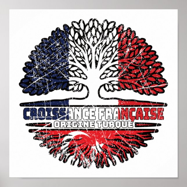 Affiche Turkey Turkish French France Tree Roots Flag (Devant)
