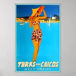 Affiche Turks et Caïcos Antilles Caraïbes Tropical