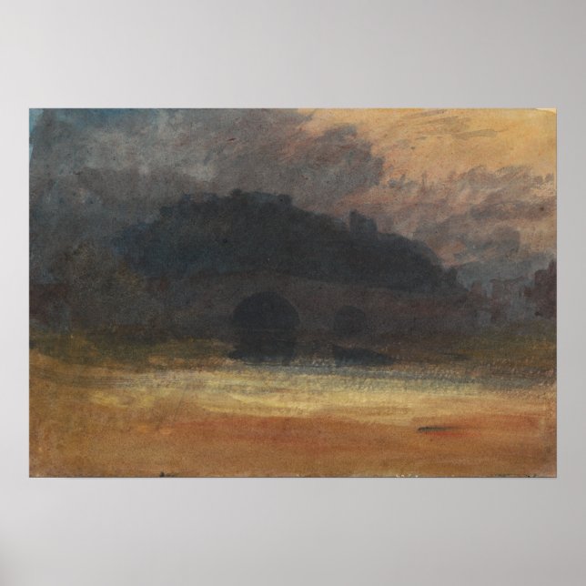 Affiche Turner - Paysage du soir avec château et pont (Devant)