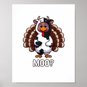 Affiche Turquie En Costume De Vache, Moo Drôle Thanksgivin