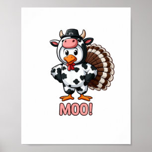 Affiche Turquie En Costume De Vache, Moo Drôle Thanksgivin