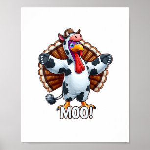 Affiche Turquie En Costume De Vache, Moo Drôle Thanksgivin