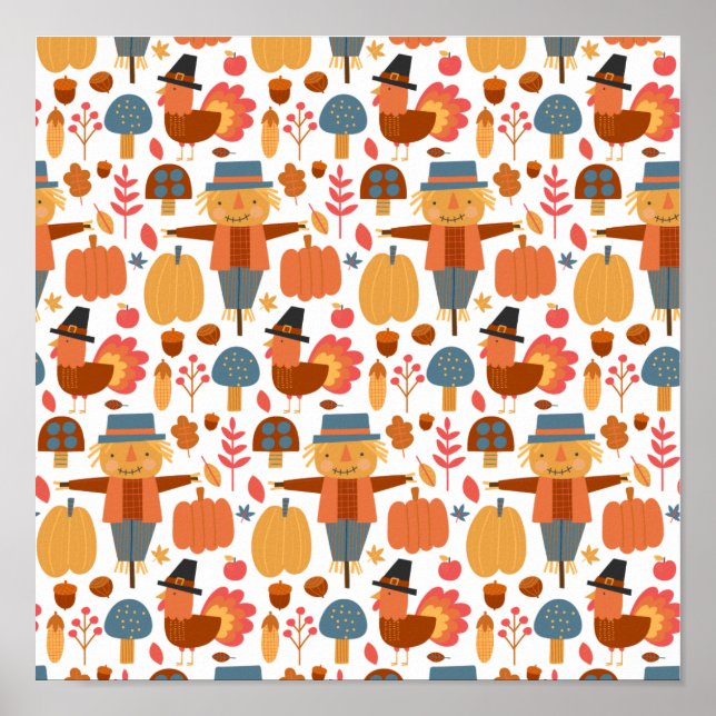 Affiche Turquie et Scarecrow Thanksgiving Motif (Devant)