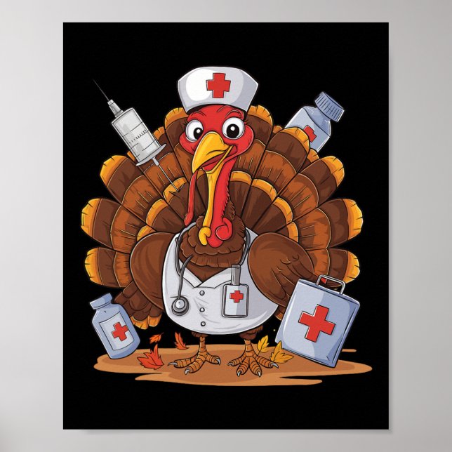 Affiche Turquie Infirmière Stethoscope Thanksgiving Fall S (Devant)