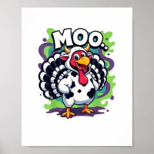 Affiche Turquie Moo Vache Drôle Thanksgiving - Mignonne Tu