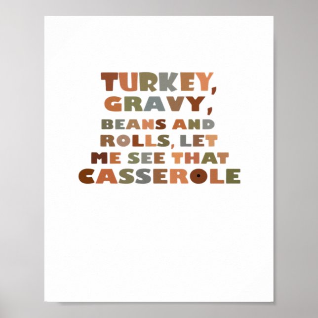 Affiche Turquie Roule Casserole, Thanksgiving Retro Funny  (Devant)