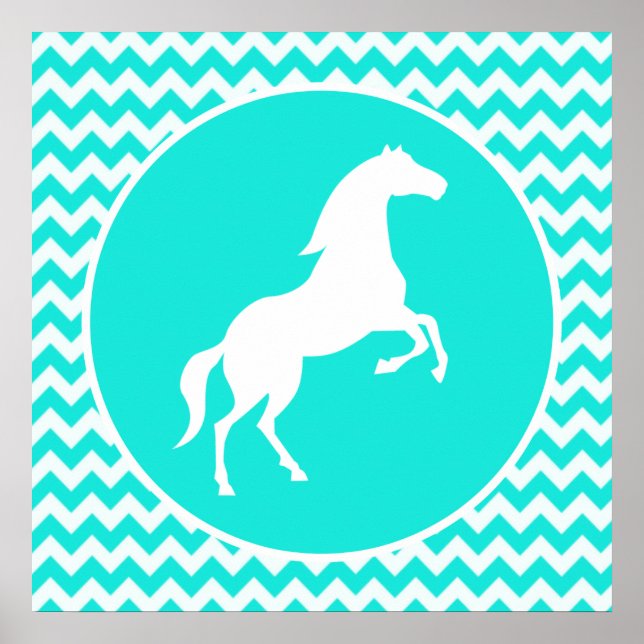 Affiche Turquoise, Aqua Color Chevron; Equestre (Devant)
