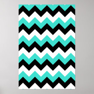 Affiche Turquoise Black and White Chevron