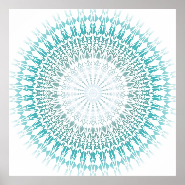 Affiche Turquoise blanc géométrique moderne Mandala (Devant)