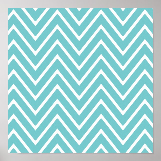 Affiche Turquoise bleu et blanc Chevron Motif 2 (Devant)