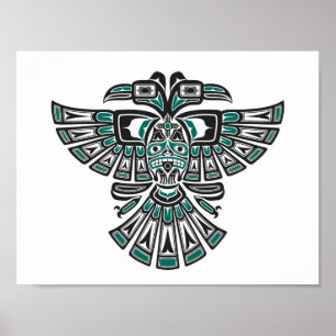 Affiche Turquoise Bleu Haida Deux têtes Spirit Bird sur Bl