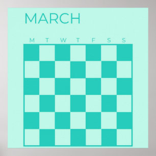 Affiche Turquoise bleu Non daté À damiers Calendrier de ma