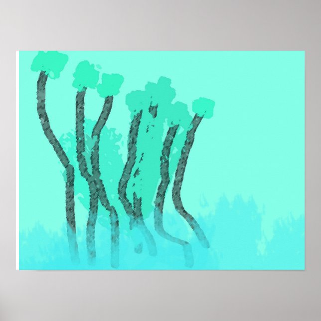Affiche Turquoise Bleu Vert Bord de plage Arbres Eau Abstr (Devant)