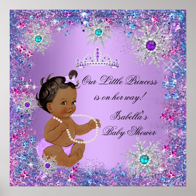 Affiche Turquoise bleu violet rose princesse Baby shower e (Devant)