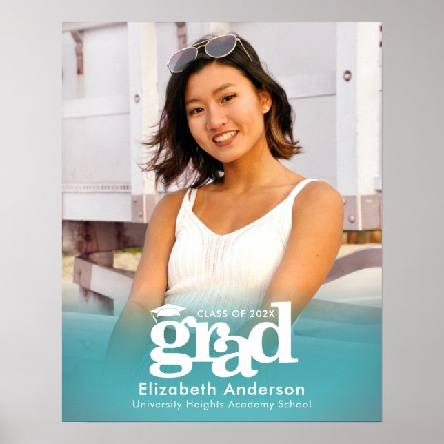 Affiche Turquoise Blue Graduation Photo Téméraire Typograp (Devant)