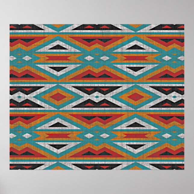Affiche Turquoise Blue Green Red Terra Cotta Tribal Art Mo (Devant)