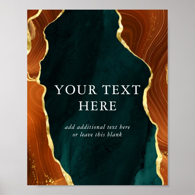 Affiche Turquoise, Burning Orange & Gold Agate Mariage (Devant)