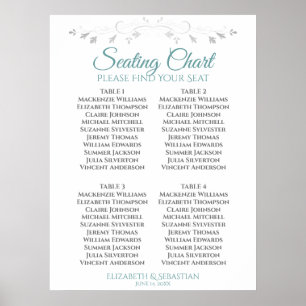 Affiche Turquoise et gris Simple Mariage de 4 tables