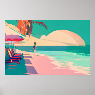 Affiche Turquoise et Peach Beach Abstrait AI Art