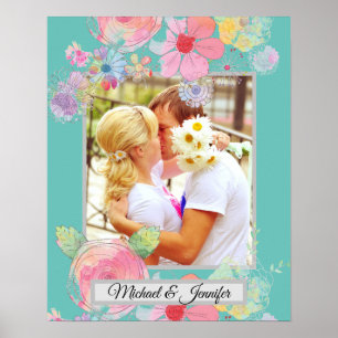 Affiche Turquoise et Shabby Chic Floral Photo personnalisé