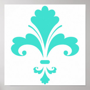 Affiche Turquoise, Fleur-De-lis bleu-vert