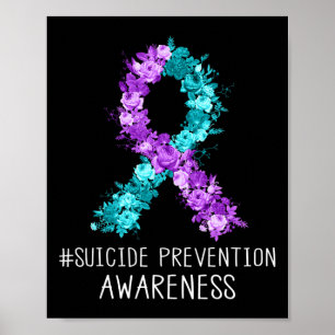 Affiche Turquoise Floral Violet Prévention du suicide au r