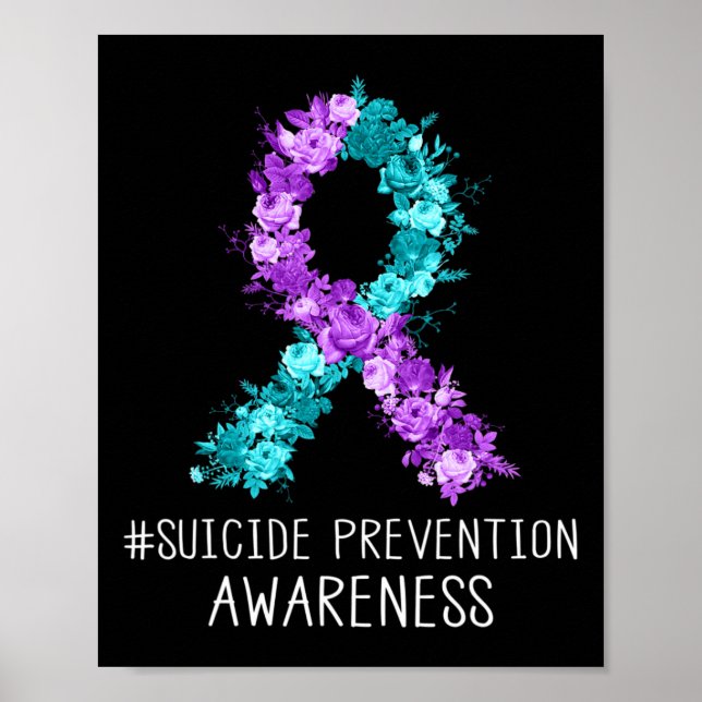Affiche Turquoise Floral Violet Prévention du suicide au r (Devant)