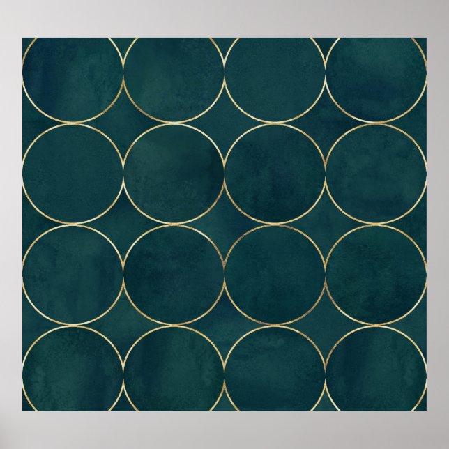 Affiche Turquoise foncé, Cercles d'or Aquarelle. (Devant)